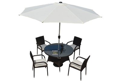 PAD-087/4 Seats Leisure Round Outdoor Garden Dining Set with Umbrella