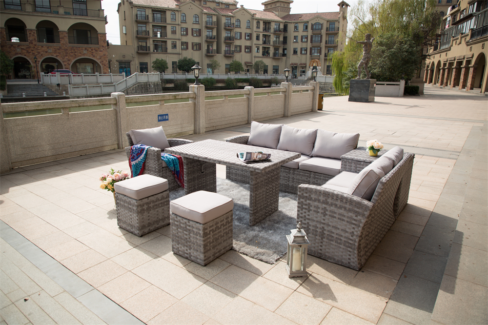 Patio Garden Furniture 7-Seat Wicker Sectional Sofa Set with 2 Ottomans