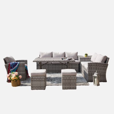 Patio Garden Furniture 7-Seat Wicker Sectional Sofa Set with 2 Ottomans