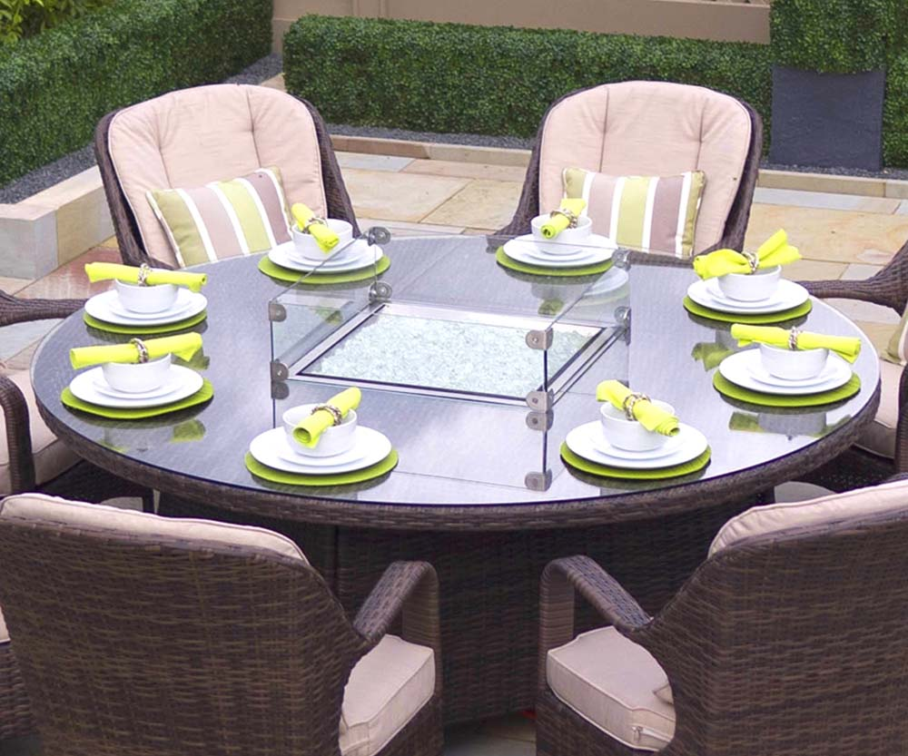 Patio Dining Set Rattan Table And Chair 8 Seat with Fgas Fire Pit System