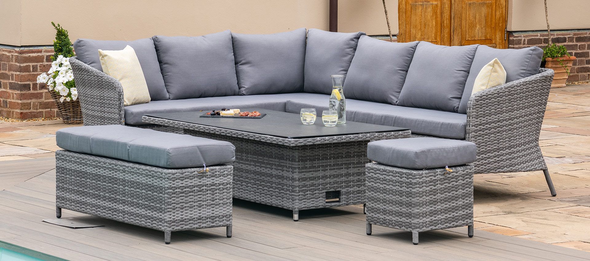 Rising Table Dining Corner Sofa Sectional with Ottomans