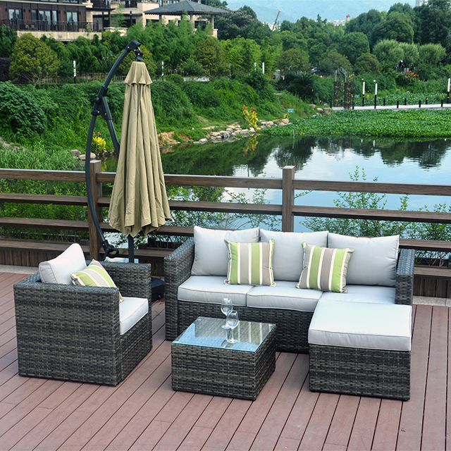 4PC Outdoor Garden Rattan Detachable Sofa Set with Ottomans