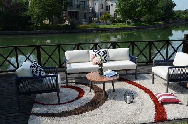 Aluminum Patio Rope Sofa Set with Two Coffee Table
