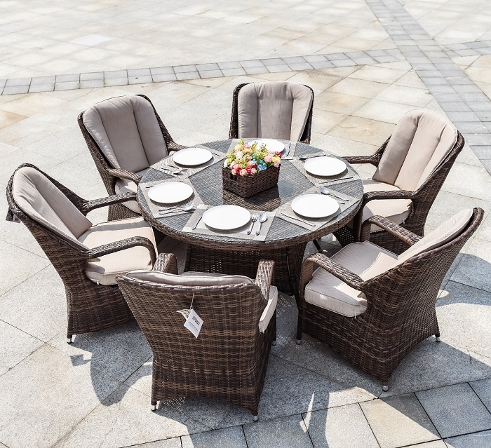 6 Seat Garden Rattan Table and Chairs for Restaurant