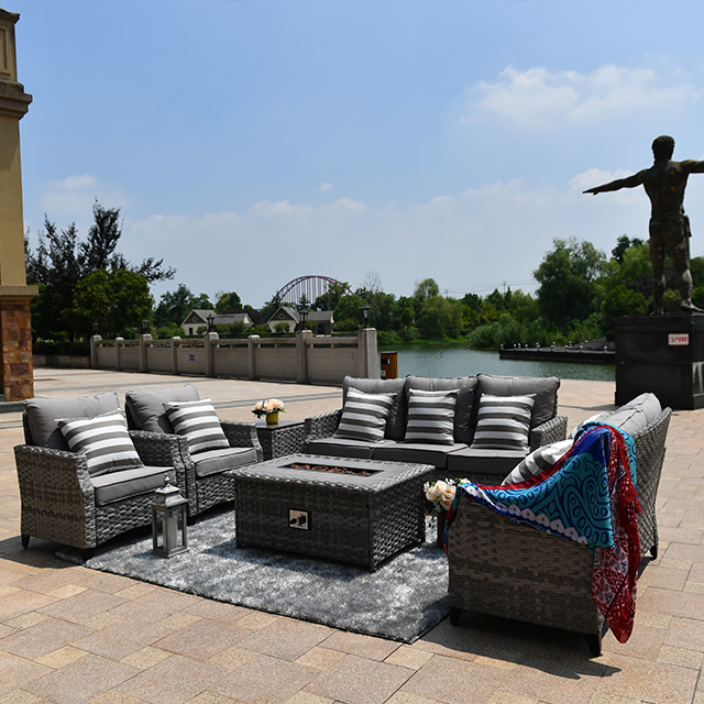Outdoor Patio Rattan Wicker Gas Fire Pit Furniture Sofa Sets